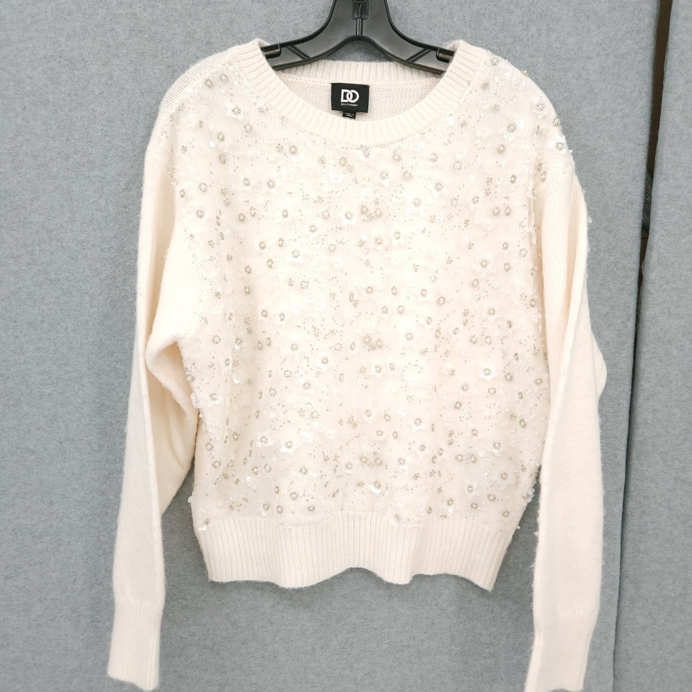 Dee Ocleppo Oriel Embellished Overlay Pullover Gardenia Sweater Womens Size XS